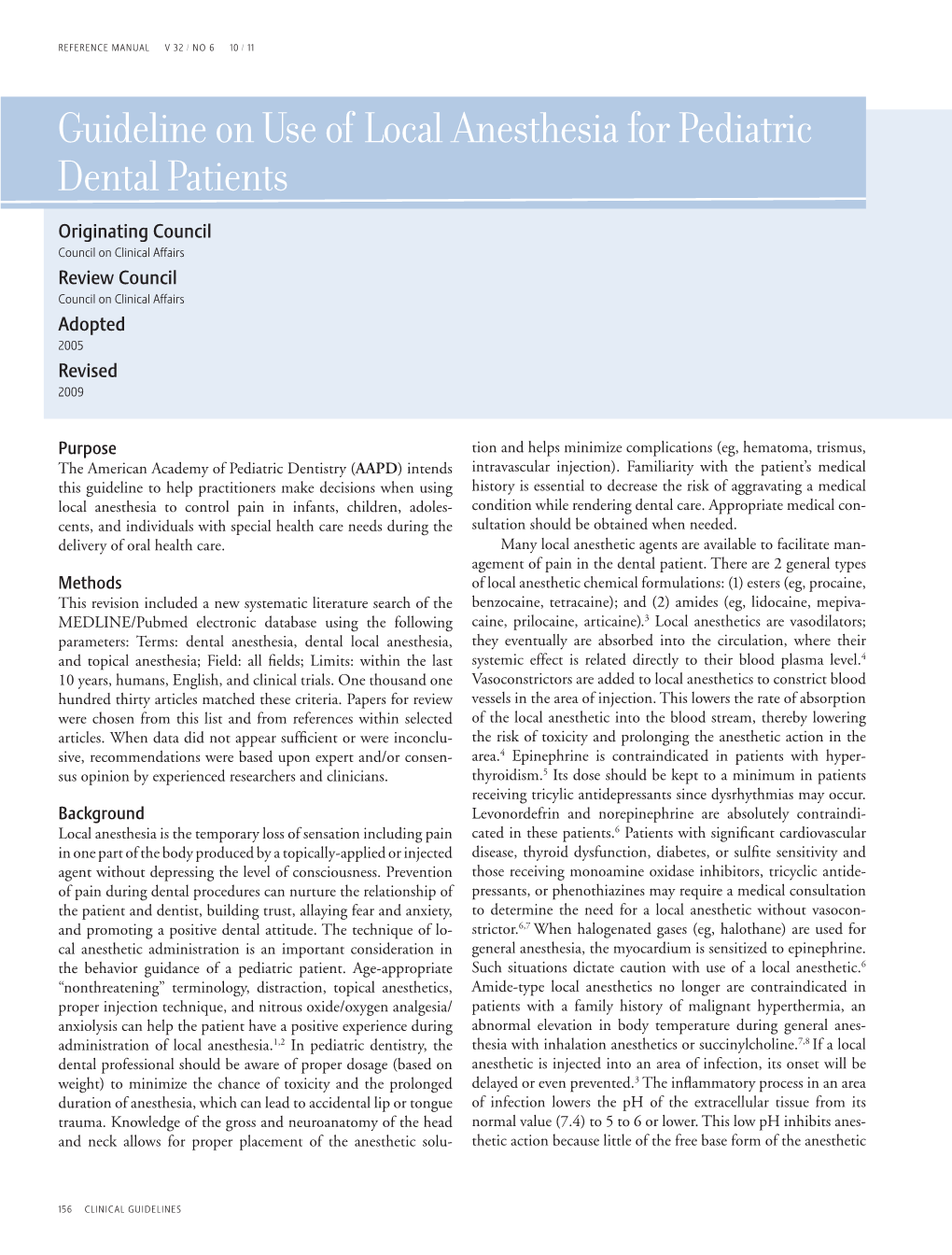 Guideline on Use of Local Anesthesia for Pediatric Dental Patients