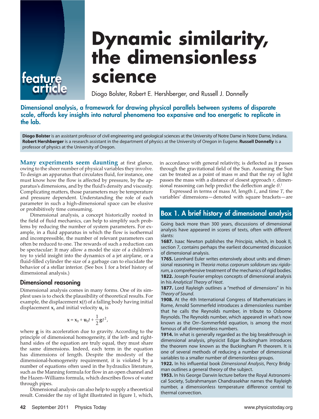 Dynamic Similarity, the Dimensionless Science