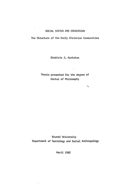 Thesis Presented for the Degree of Doctor of Philosophy Brunel