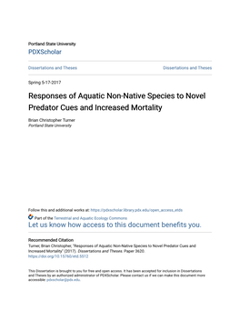 Responses of Aquatic Non-Native Species to Novel Predator Cues and Increased Mortality