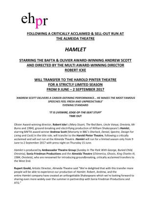 Hamlet West End Announcement