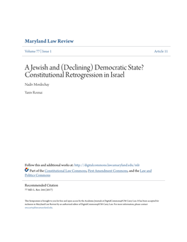 Democratic State? Constitutional Retrogression in Israel Nadiv Mordechay