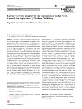 Extensive Cryptic Diversity in the Cosmopolitan Sludge Worm Limnodrilus Hoffmeisteri (Clitellata, Naididae)