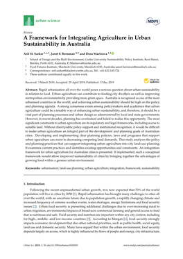 A Framework for Integrating Agriculture in Urban Sustainability in Australia