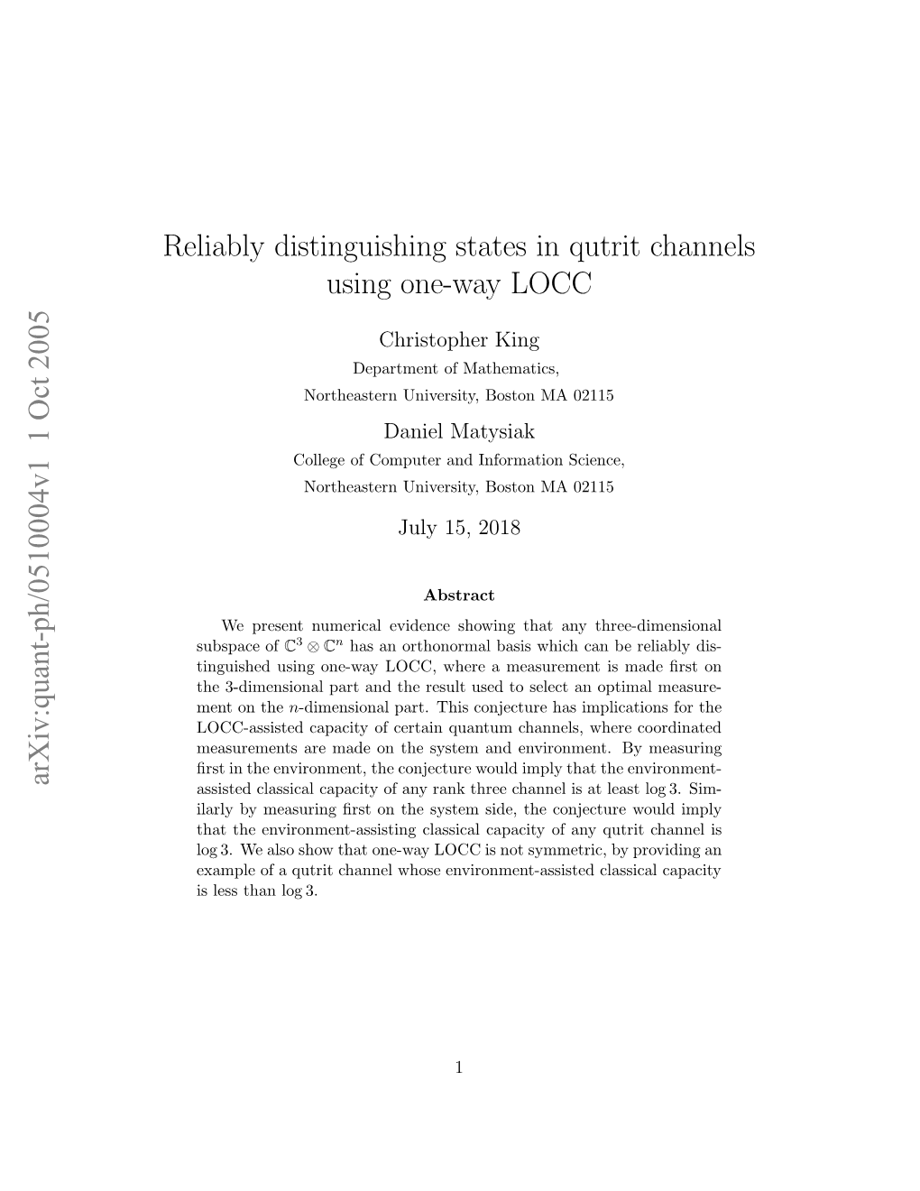 Reliably Distinguishing States in Qutrit Channels Using One-Way LOCC