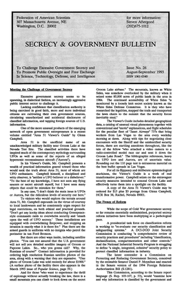 Secrecy & Government Bulletin, Issue No. 26, August-September 1993