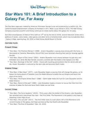 Star Wars 101: a Brief Introduction to a Galaxy Far, Far Away