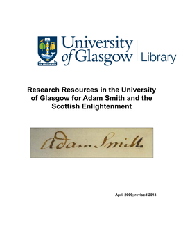 Research Resources in the University of Glasgow for Adam Smith and the Scottish Enlightenment