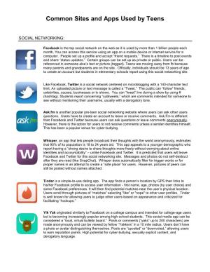Common Sites and Apps Used by Teens
