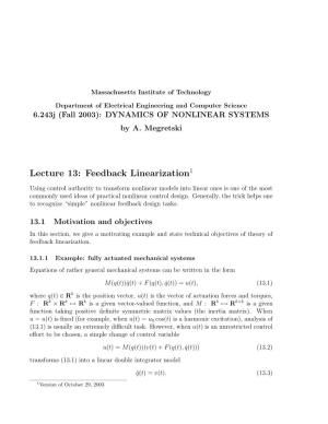 Lecture 13: Feedback Linearization1