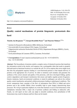 Quality Control Mechanisms of Protein Biogenesis: Proteostasis Dies Hard