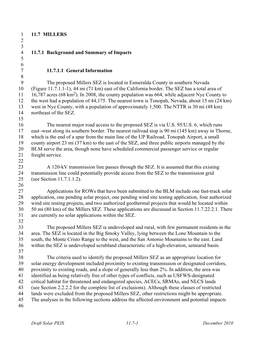 11.7 MILLERS 1 2 3 11.7.1 Background and Summary of Impacts 4 5 6 11.7.1.1 General Information 7 8 the Proposed Millers SEZ I