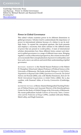 Power in Global Governance Edited by Michael Barnett and Raymond Duvall Frontmatter More Information