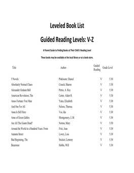 Leveled Book List Guided Reading Levels: V‐Z