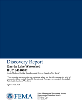 Discovery Report Oneida Lake Watershed HUC 04140202 Lewis, Madison, Oneida, Onondaga, and Oswego Counties, New York*