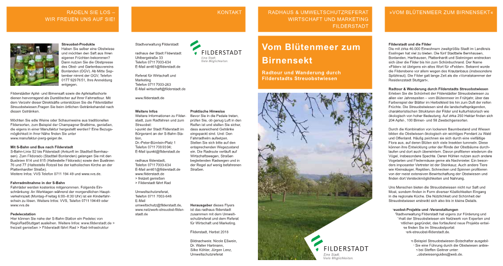 Vom Blütenmeer Zum Birnensekt« Wir Freuen Uns Auf Sie! Wirtschaft Und Marketing Filderstadt