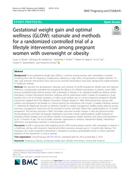 Gestational Weight Gain and Optimal Wellness (GLOW)