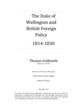 The Duke of Wellington and British Foreign Policy 1814-1830