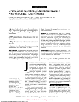 Craniofacial Resection of Advanced Juvenile Nasopharyngeal Angiofibroma