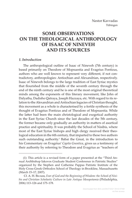 Some Observations on the Theological Anthropology of Isaac of Nineveh and Its Sources