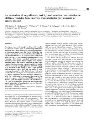 An Evaluation of Engraftment, Toxicity and Busulfan Concentration in Children Receiving Bone Marrow Transplantation for Leukemia Or Genetic Disease