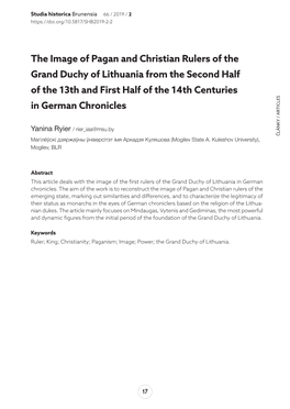 The Image of Pagan and Christian Rulers of the Grand Duchy of Lithuania from the Second Half of the 13Th and First Half of the 14Th Centuries in German Chronicles