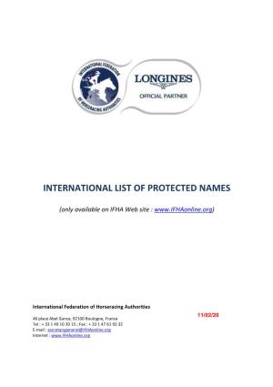 2019 International List of Protected Names