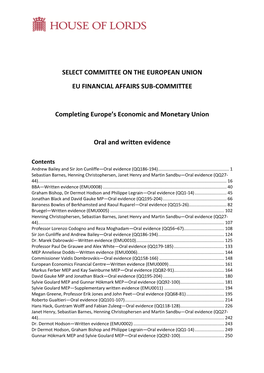Select Committee on the European Union Eu Financial Affairs Sub-Committee