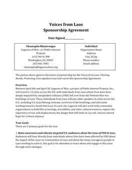 Voices from Laos Sponsorship Agreement
