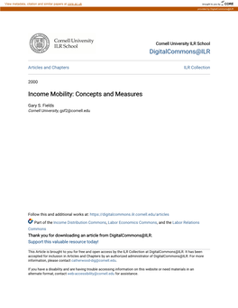 Income Mobility: Concepts and Measures