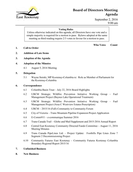 Board of Directors Meeting Agenda