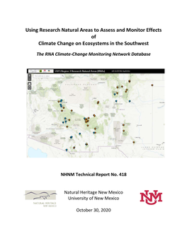 Using Research Natural Areas to Assess and Monitor Effects of Climate Change on Ecosystems in the Southwest