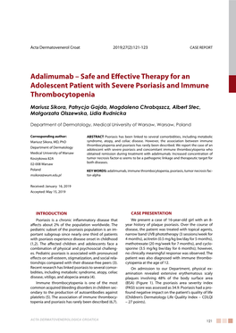 Adalimumab – Safe and Effective Therapy for an Adolescent Patient with Severe Psoriasis and Immune Thrombocytopenia