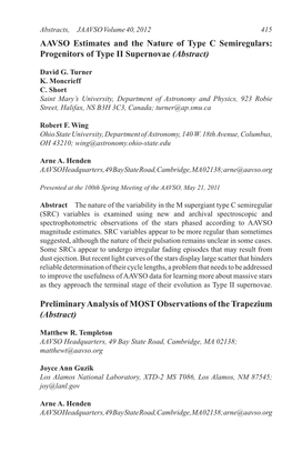 AAVSO Estimates and the Nature of Type C Semiregulars: Progenitors of Type II Supernovae (Abstract)