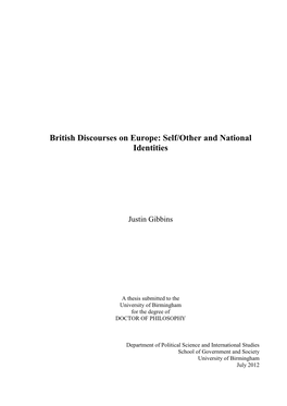 British Discourses on Europe: Self/Other and National Identities
