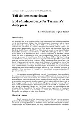 End of Independence for Tasmania's Daily Press