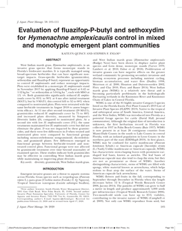 Evaluation of Fluazifop-P-Butyl and Sethoxydim for Hymenachne Amplexicaulis Control in Mixed and Monotypic Emergent Plant Communities