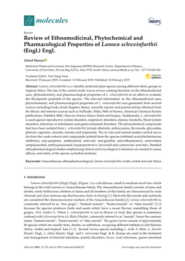 Review of Ethnomedicinal, Phytochemical and Pharmacological Properties of Lannea Schweinfurthii (Engl.) Engl