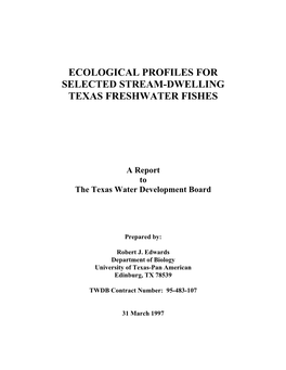 Ecological Profiles for Selected Stream-Dwelling Texas Freshwater Fishes
