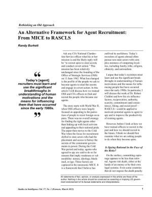 An Alternative Framework for Agent Recruitment: from MICE to RASCLS