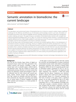 Semantic Annotation in Biomedicine: the Current Landscape Jelena Jovanović1 and Ebrahim Bagheri2*