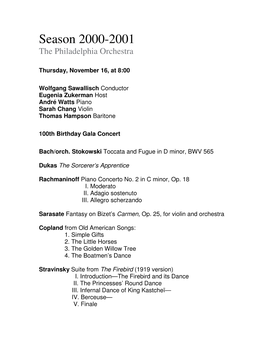 Season 2000-2001 the Philadelphia Orchestra