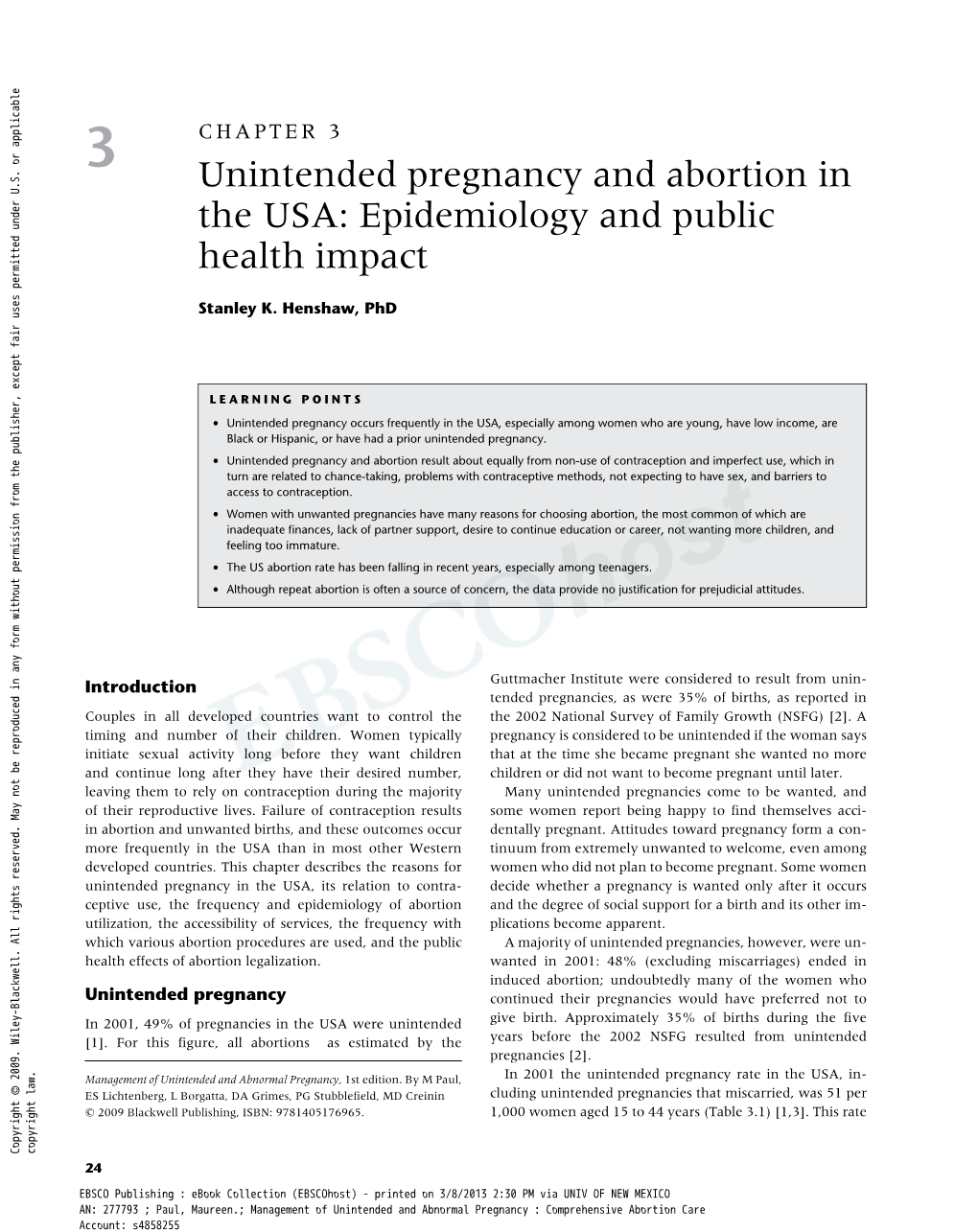 Unintended Pregnancy and Abortion in the USA: Epidemiology and Public Health Impact