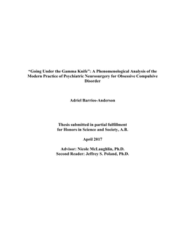 Going Under the Gamma Knife”: a Phenomenological Analysis of the Modern Practice of Psychiatric Neurosurgery for Obsessive Compulsive Disorder