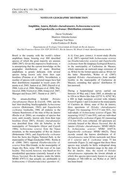 Amphibia, Anura, Hylodes Charadranaetes, Ischnocnema Octavioi, and Euparkerella Cochranae: Distribution Extension