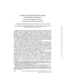 ANAPHYLATOXIN-MEDIATED REGULATION of the IMMUNE RESPONSE I. C3a-Mediated Suppression of Human and Murine Humoral Immune Responses*