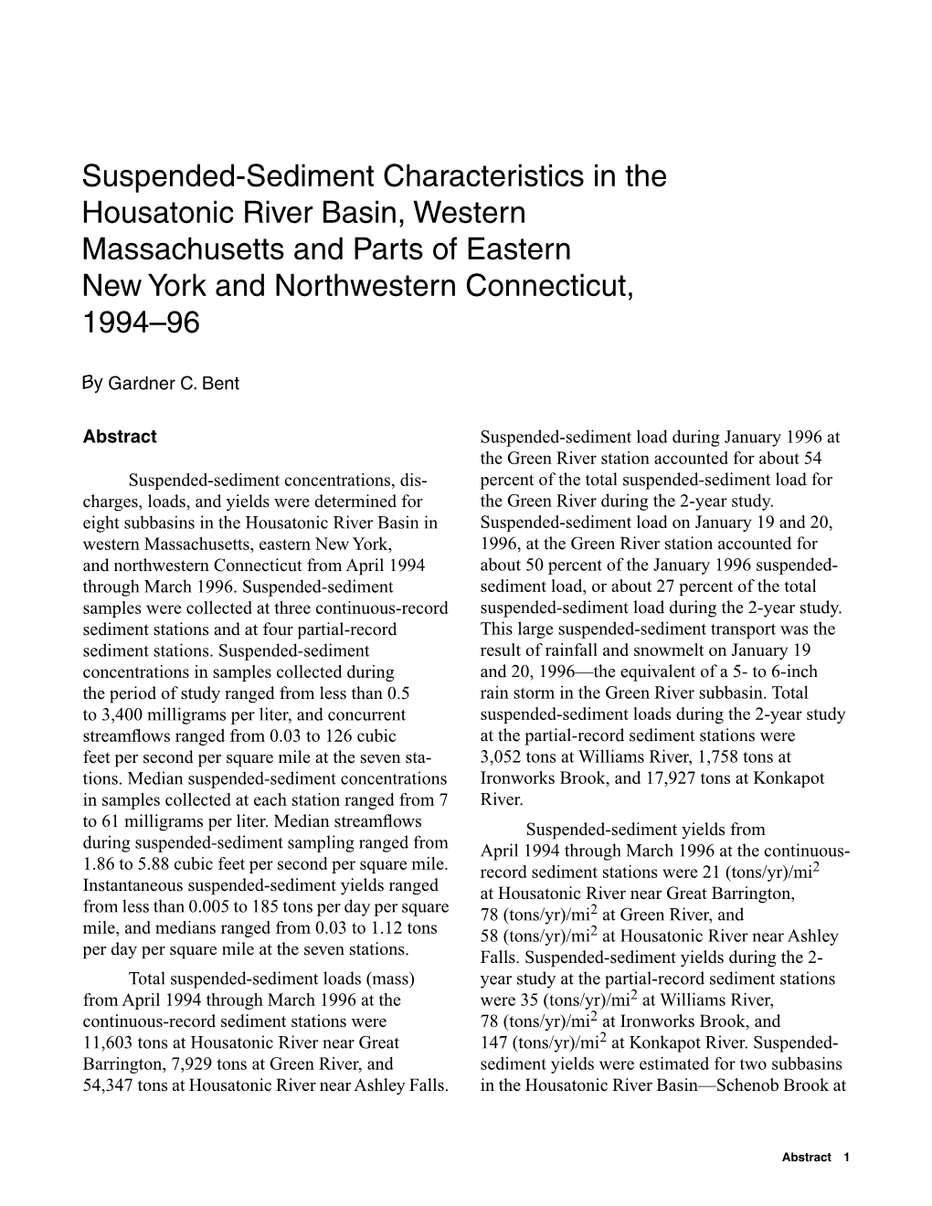 Suspended-Sediment Characteristics in the Housatonic River Basin, Western Massachusetts and Parts of Eastern New York and Northwestern Connecticut, 1994–96