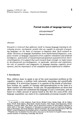 Pinker (1979) Formal Models of Language Learning
