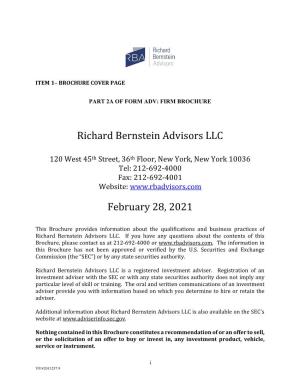Richard Bernstein Advisors LLC February 28, 2021