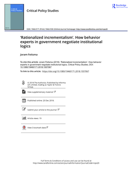 'Rationalized Incrementalism'. How Behavior Experts in Government Negotiate Institutional Logics